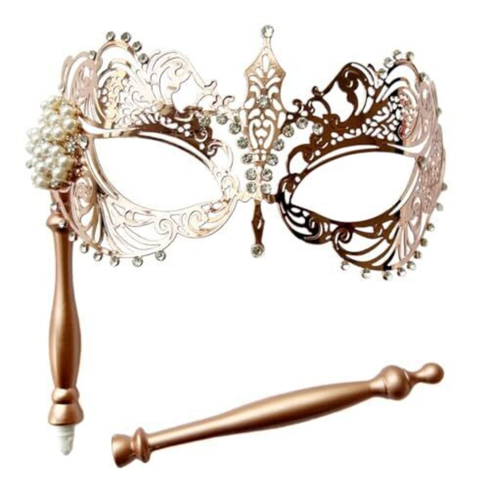 5216 Venetian Metal Masks ,Masquerade Mask with Stick,Mardi Gras Cosplay